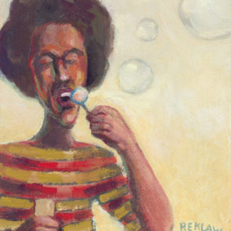 benjamin - a boy in a striped shirt blowing bubbles